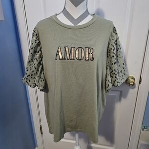 Olive Green Top With Puffy Sleeves Size 3X